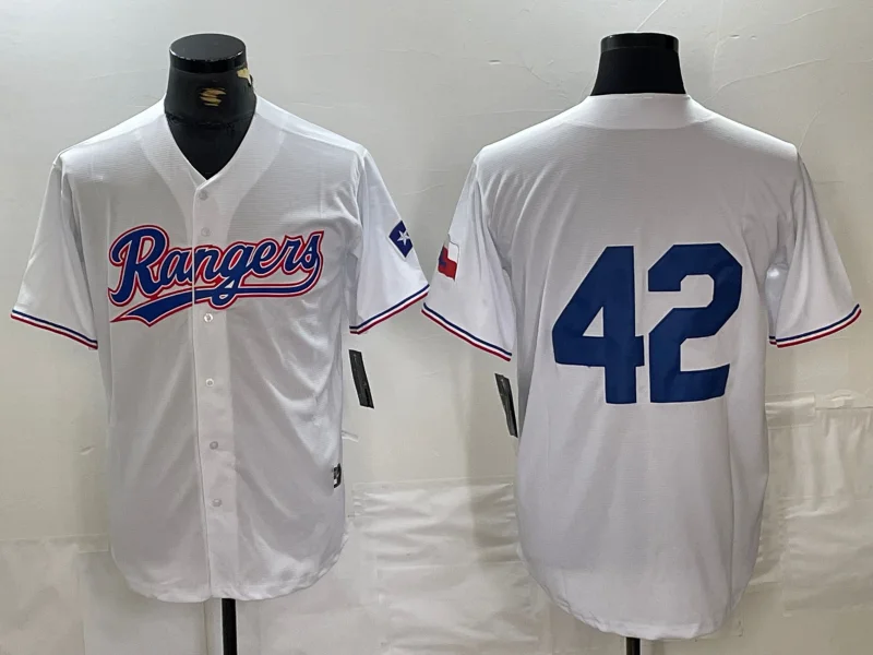 NBA jerseys with official team branding -Texas Rangers #42 Jackie Robinson White Cool Base Stitched Baseball Jersey）