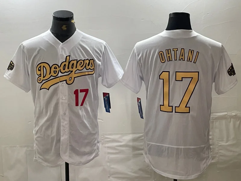 NBA team jerseys for collectors -Los Angeles Dodgers #17 Shohei Ohtani Number White 2022 All Star Stitched Flex Base Baseball Jerseys