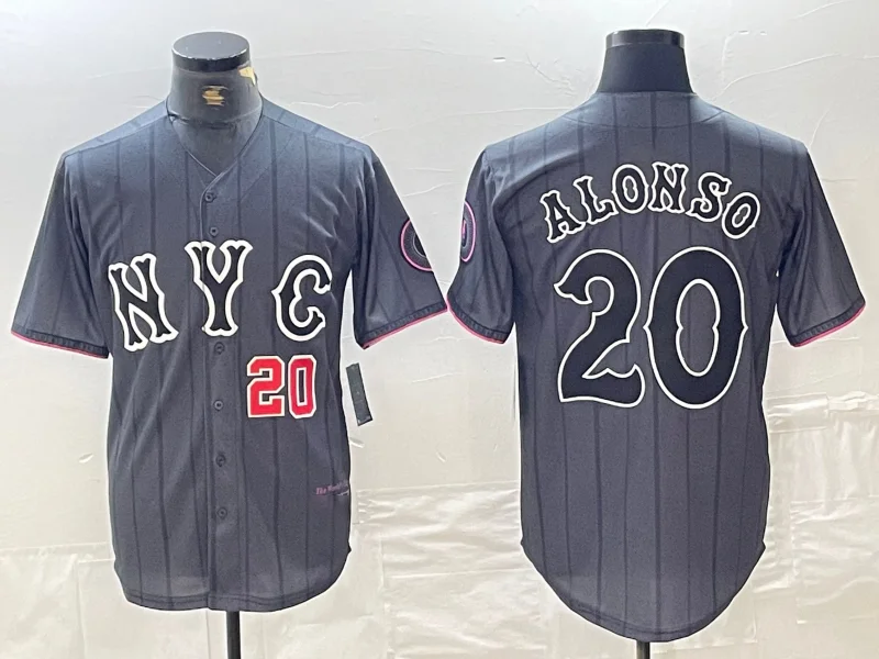 NBA jerseys with large team logos -New York Mets #20 Pete Alonso Number Grey 2024 City Connect Cool Base Stitched Baseball Jersey