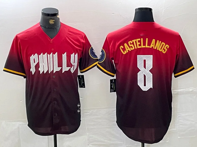 NBA jerseys with unique prints -Philadelphia Phillies #8 Nick Castellanos Red 2024 City Cool Base Baseball Jersey