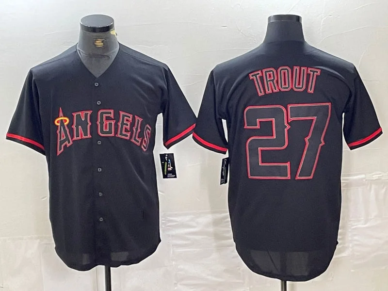 Stylish NBA jerseys for everyday wear -Los Angeles Angels #27 Mike Trout Lights Out Black Fashion Cool base Baseball Jerseys