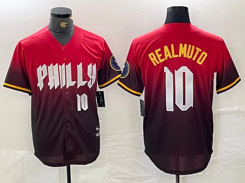 Comfortable NBA jerseys for all ages -Philadelphia Phillies #10 JT Realmuto Red 2024 City Player Number Cool Base Baseball Jersey