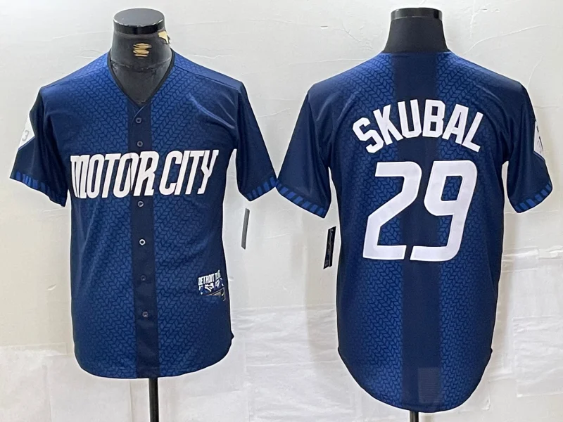 NBA jerseys with unique prints -Detroit Tigers #29 Tarik Skubal 2024 Navy City Connect Cool Base Limited Stitched Baseball Jersey