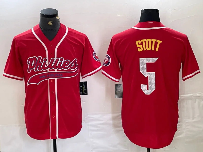 Buy NBA jerseys with custom names -Philadelphia Phillies #5 Bryson Stott Red Cool Base Stitched Baseball Jersey