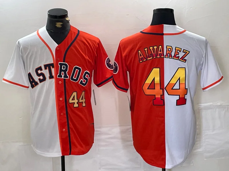 NBA home jerseys for men and women -Houston Astros #44 Yordan Alvarez Number White Orange Split Stitched Baseball Jersey