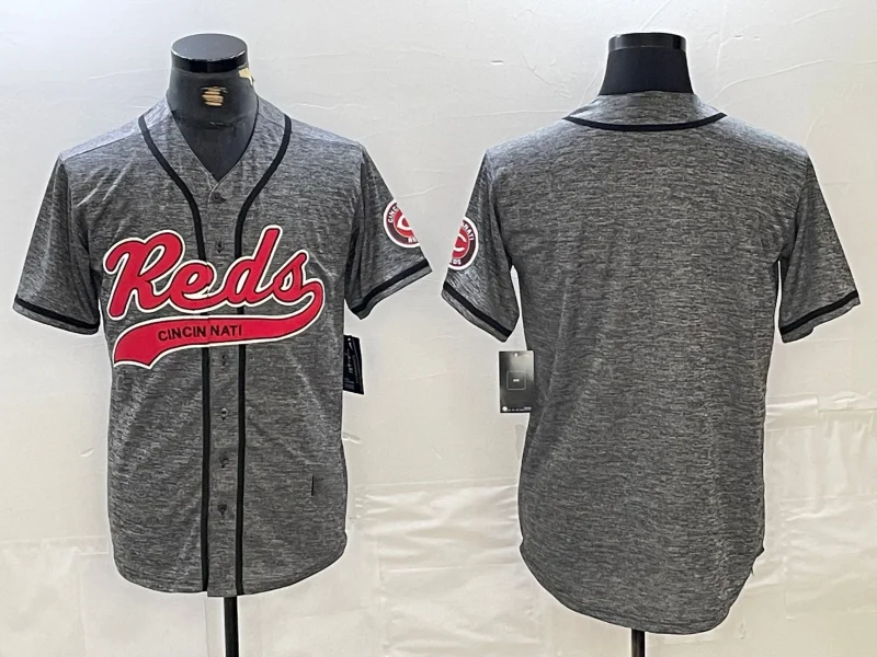 NBA jerseys with modern designs -Cincinnati Reds Blank Grey Gridiron Cool Base Stitched Baseball Jersey