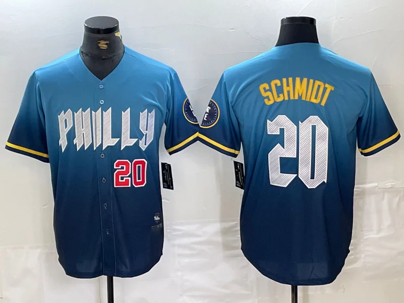 High-quality NBA jerseys -Philadelphia Phillies #20 Mike Schmidt Blue 2024 City Cool Base Baseball Jersey