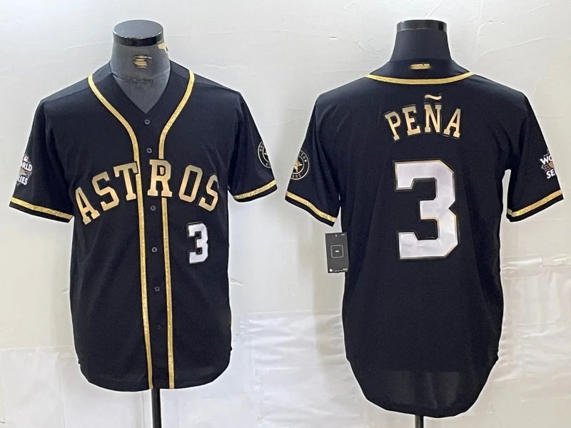 NBA jerseys with mesh fabric -Houston Astros #3 Jeremy Pena Black Gold Player Number Cool Base Baseball Jerseys