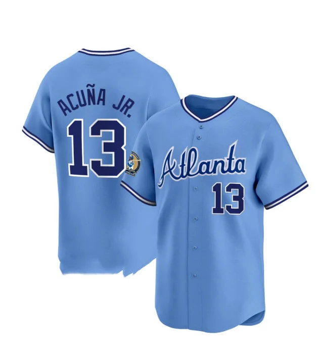 NBA jerseys for casual wear -Atlanta Braves #13 Ronald Acuna Jr. Blue Alternate Jersey Stitches Baseball Jerseys