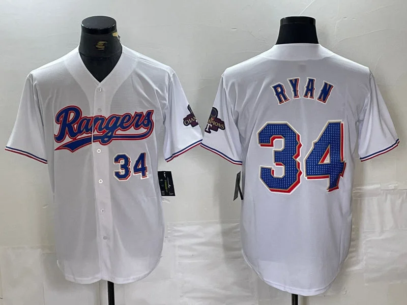 NBA jerseys with team logos -Texas Rangers #34 Nolan Ryan Number White 2024 Gold Collection Limited Cool Base Baseball Jersey