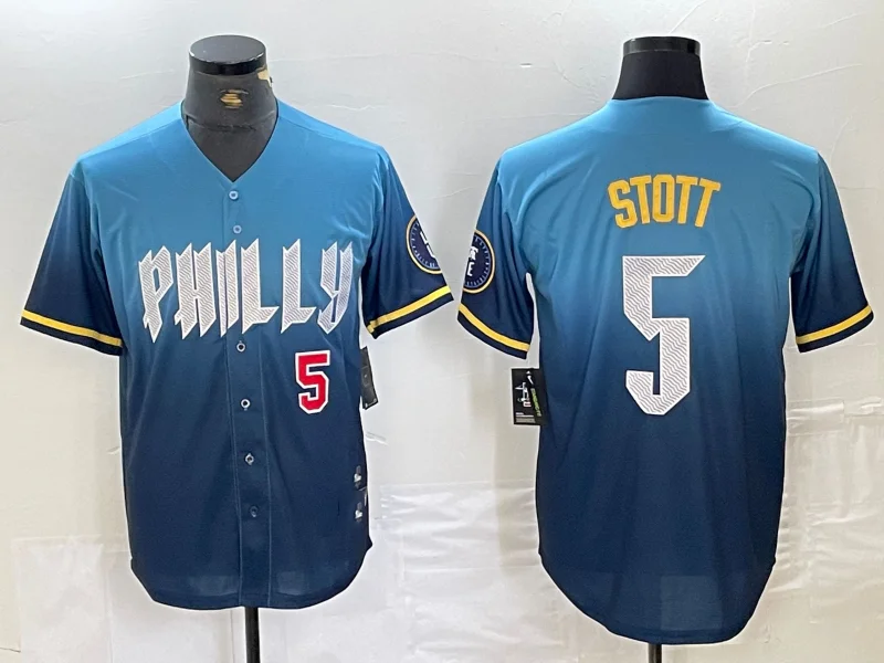 Official NBA jerseys with player updates -Philadelphia Phillies #5 Bryson Stott Blue 2024 City Player Number Cool Base Stitched Baseball Jersey