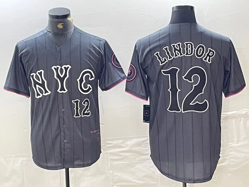 NBA jerseys with official design patterns -New York Mets #12 Francisco Lindor Number Grey 2024 City Connect Cool Base Stitched Baseball Jersey