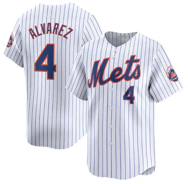 NBA jerseys with player images -New York Mets #4 Francisco Alvarez White 2024 Home Limited Stitched Baseball Jersey