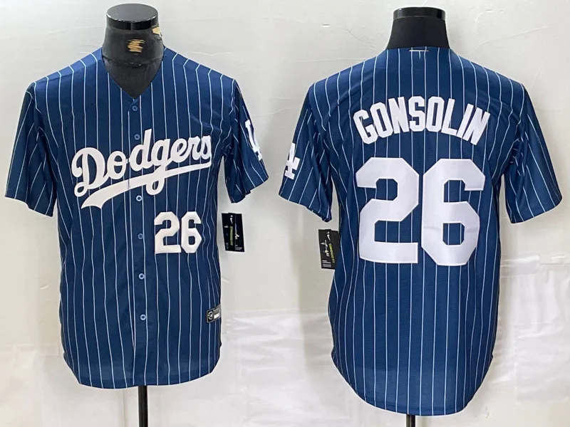 Limited edition NBA jerseys -Los Angeles Dodgers #26 Tony Gonsolin Navy Blue Pinstripe Stitched Cool Base Baseball Jersey