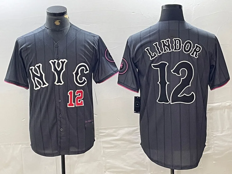 NBA jerseys with breathable fabrics for athletes -New York Mets #12 Francisco Lindor Number Grey 2024 City Connect Cool Base Stitched Baseball Jersey