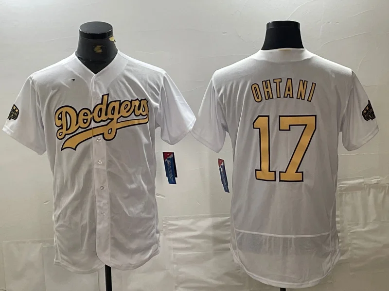 NBA team jerseys with player names -Los Angeles Dodgers #17 Shohei Ohtani White 2022 All Star Stitched Flex Base Baseball Jerseys