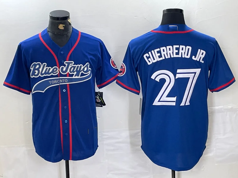 NBA jerseys with unique designs -Toronto Blue Jays #27 Vladimir Guerrero Jr Blue Cool Base Stitched Baseball Jersey