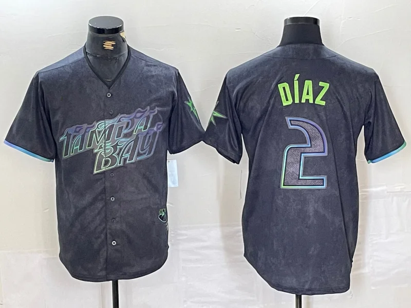 NBA jerseys with custom graphics -Tampa Bay Rays #2 Yandy Diaz Charcoal 2024 City Connect Limited Stitched Baseball Jerseys