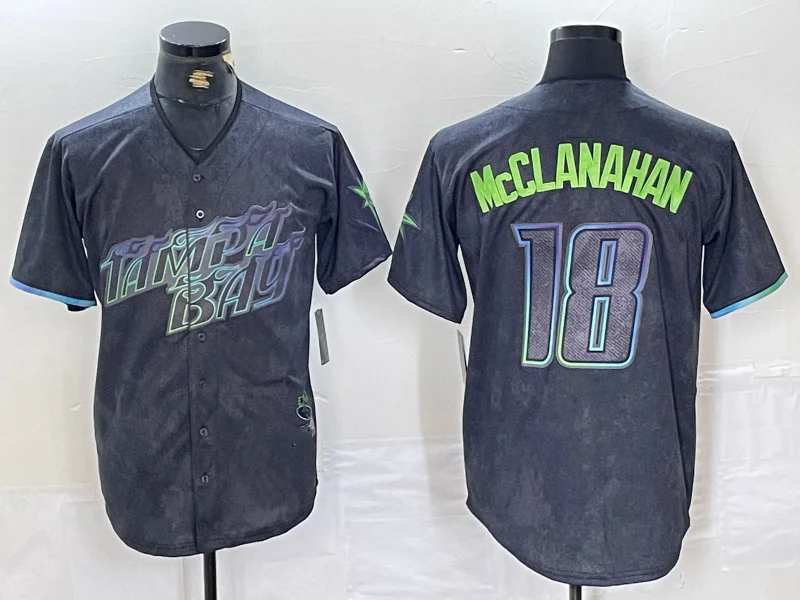 NBA jerseys with official NBA logo -Tampa Bay Rays #18 Shane McClanahan Charcoal 2024 City Connect Limited Stitched Baseball Jerseys