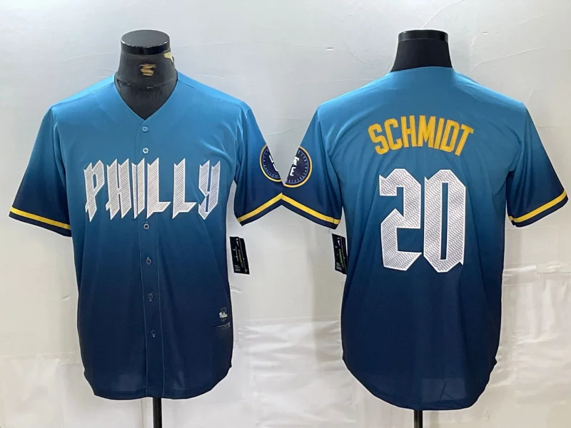 NBA fan jerseys with player names -Philadelphia Phillies #20 Mike Schmidt Blue 2024 City Cool Base Baseball Jersey