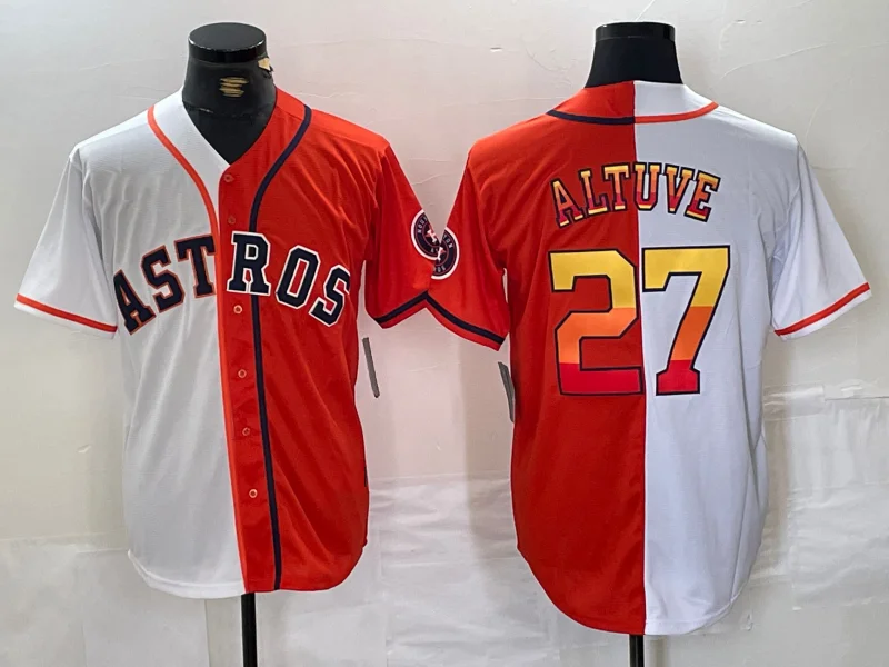 NBA throwback jerseys -Houston Astros #27 Jose Altuve White Orange Split Stitched Baseball Jersey