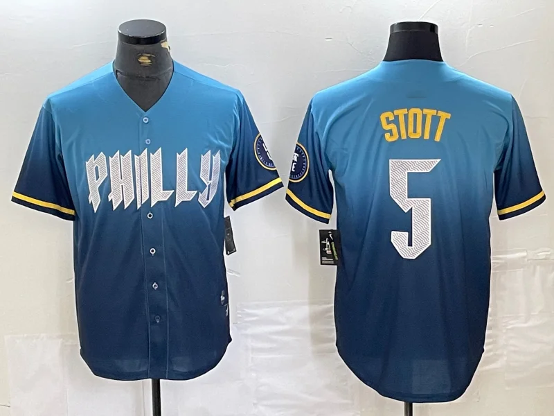 Custom NBA jerseys with numbers -Philadelphia Phillies #5 Bryson Stott Blue 2024 City Cool Base Stitched Baseball Jersey