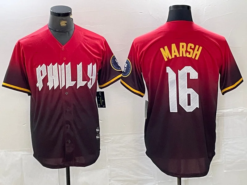 NBA jerseys with popular players -Philadelphia Phillies #16 Brandon Marsh Red 2024 City Cool Base Baseball Jersey