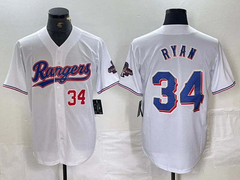 High-quality NBA jerseys -Texas Rangers #34 Nolan Ryan Number White 2024 Gold Collection Limited Cool Base Baseball Jersey