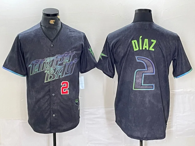 NBA jerseys with breathable material -Tampa Bay Rays #2 Yandy Diaz Number Charcoal 2024 City Connect Limited Stitched Baseball Jerseys