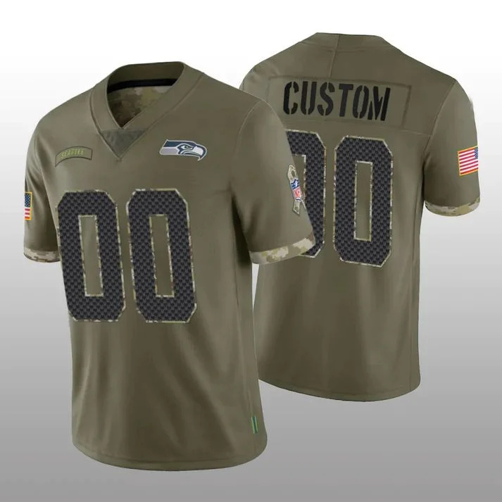 NBA jerseys with name and number customization -Custom S.Seahawks Stitched Olive 2022 Salute To Service Limited Jersey American Jerseys Stitched Football Jerseys