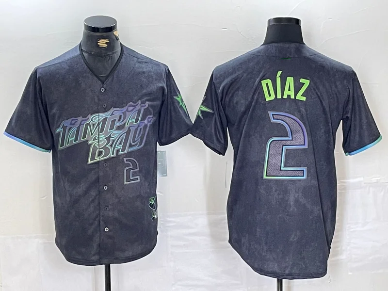 Best NBA jerseys for collectors -Tampa Bay Rays #2 Yandy Diaz Number Charcoal 2024 City Connect Limited Stitched Baseball Jerseys