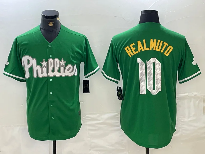 Best NBA jerseys for fans -Philadelphia Phillies #10 JT Realmuto Kelly Green Cool Base Jersey Baseball Jerseys