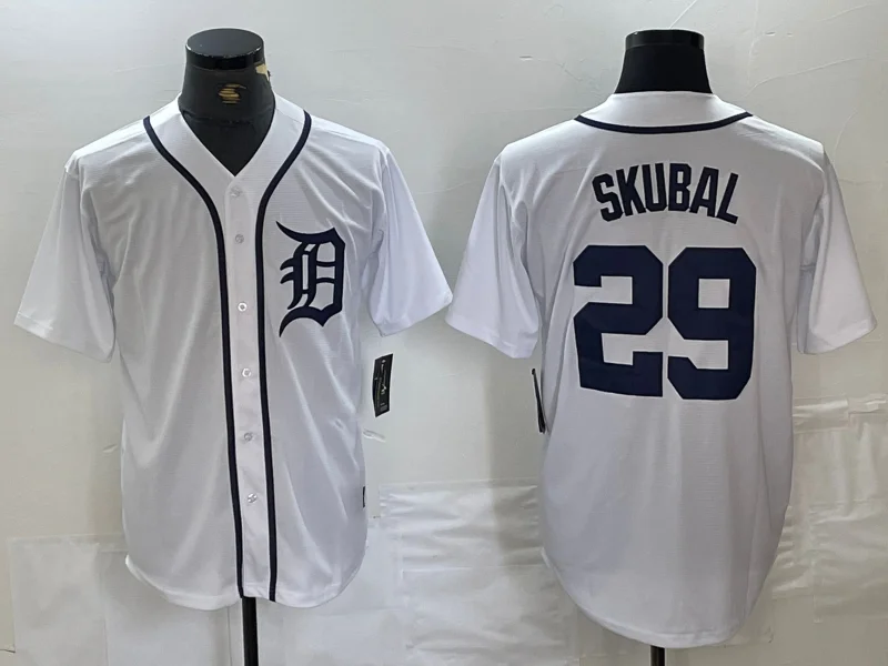 Custom NBA jerseys with numbers -Detroit Tigers #29 Tarik Skubal White Cool Base Stitched Baseball Jerseys