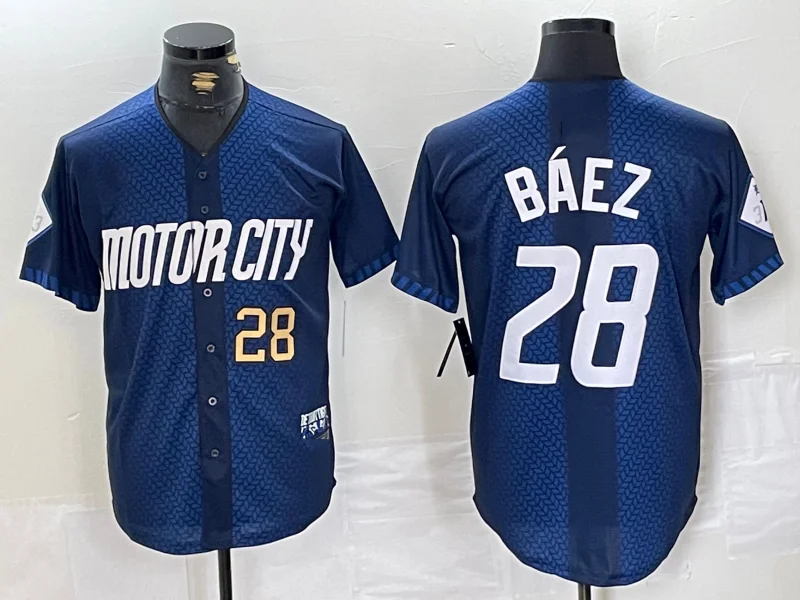 NBA jerseys for men's basketball players -Detroit Tigers #28 Javier Baez Number 2024 Navy City Connect Cool Base Limited Stitched Baseball Jerseys