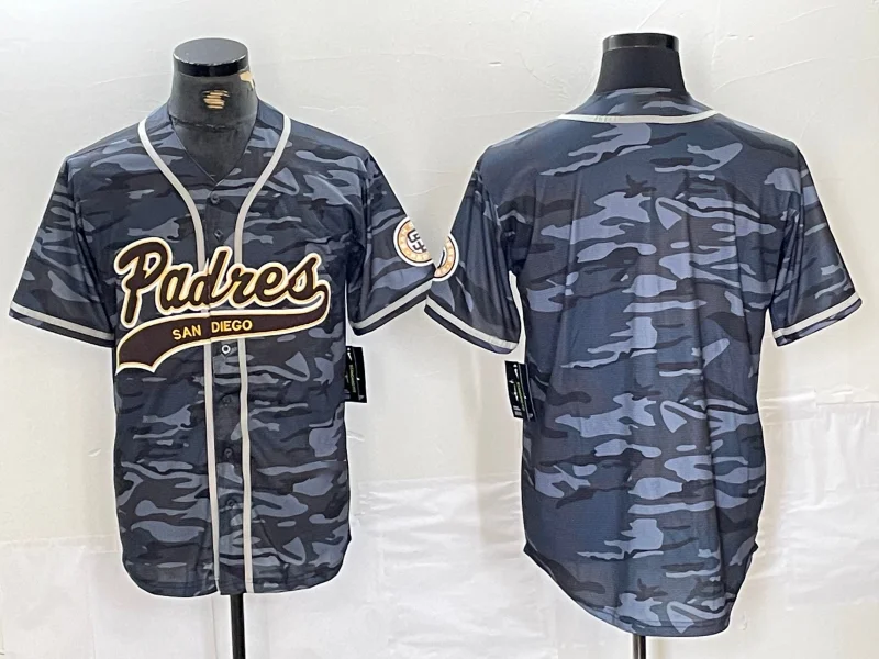 NBA jerseys with team slogans -San Diego Padres Blank Gray Camo Cool Base Stitched Jersey Baseball Jerseys