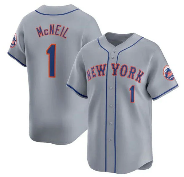 NBA jerseys with updated logos for 2025 season -New York Mets #1 Jeff McNeil 2024 Gray Away Limited Stitched Baseball Jersey