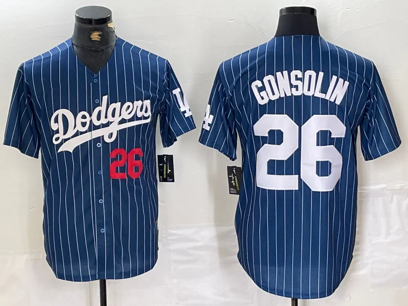 NBA jerseys with team logos -Los Angeles Dodgers #26 Tony Gonsolin Navy Blue Pinstripe Stitched Cool Base Baseball Jersey