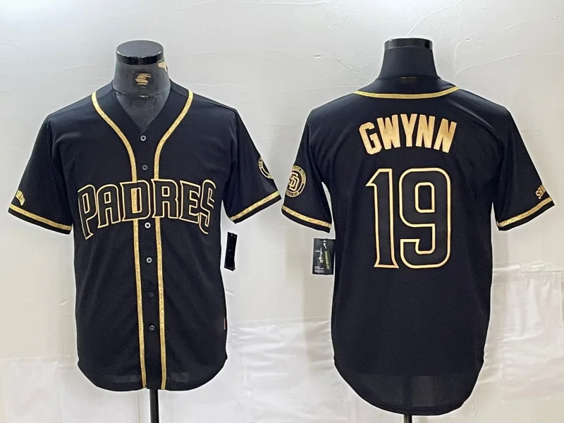 NBA jerseys for men's basketball players -San Diego Padres #19 Tony Gwynn Black Gold Cool Base Baseball Jerseys