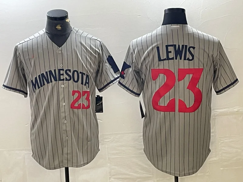 NBA replica jerseys -Minnesota Twins #23 Royce Lewis Number 2023 Grey Home Team Cool Base Stitched Baseball Jersey