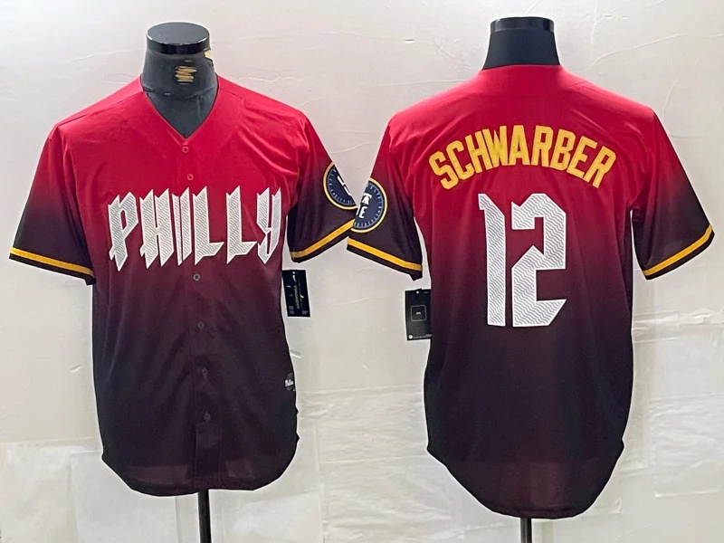 Official NBA jerseys with player updates -Philadelphia Phillies #12 Kyle Schwarber Red 2024 City Cool Base Baseball Jersey