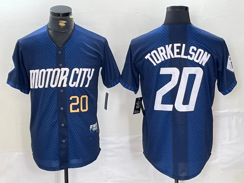 NBA jerseys with large team logos -Detroit Tigers #20 Spencer Torkelson Number 2024 Navy City Connect Cool Base Limited Stitched Baseball Jerseys