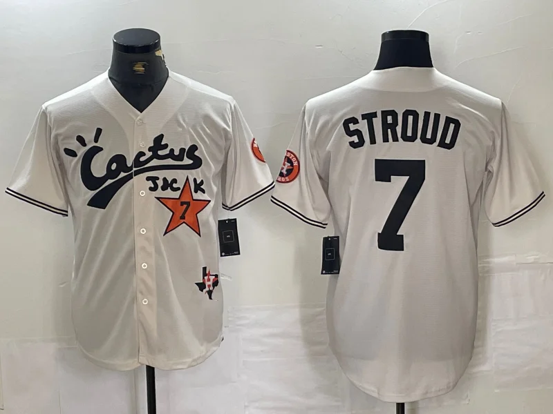 NBA away jerseys for sale -Houston Astros #7 CJ Stroud Cream Cactus Jack Cool Base Jersey Baseball Jerseys