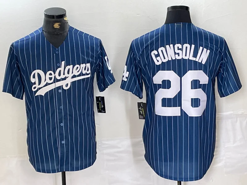 Buy NBA jerseys with custom names -Los Angeles Dodgers #26 Tony Gonsolin Navy Blue Pinstripe Stitched Cool Base Baseball Jersey