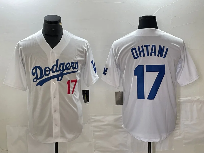 NBA jerseys for kids -Los Angeles Dodgers #17 Shohei Ohtani Number White Stitched Cool Base Baseball Jersey