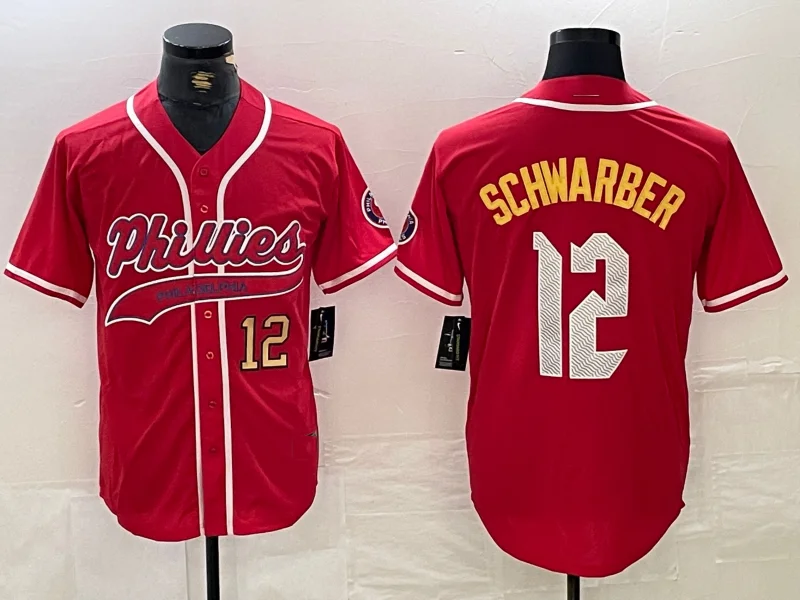 Retro NBA jerseys with old-school designs -Philadelphia Phillies #12 Kyle Schwarber Red 2024 City Connect Limited Stitched Baseball Jerseys