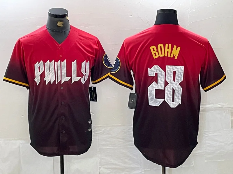 NBA jerseys for youth players -Philadelphia Phillies #28 Alec Bohm Red 2024 City Cool Base Baseball Jersey