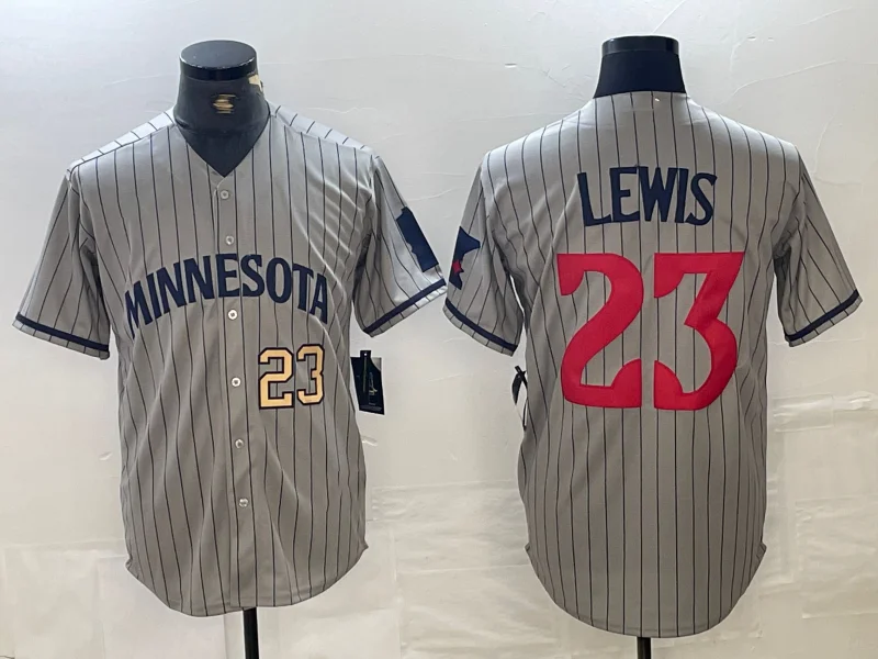 NBA jerseys with unique designs -Minnesota Twins #23 Royce Lewis Number 2023 Grey Home Team Cool Base Stitched Baseball Jersey