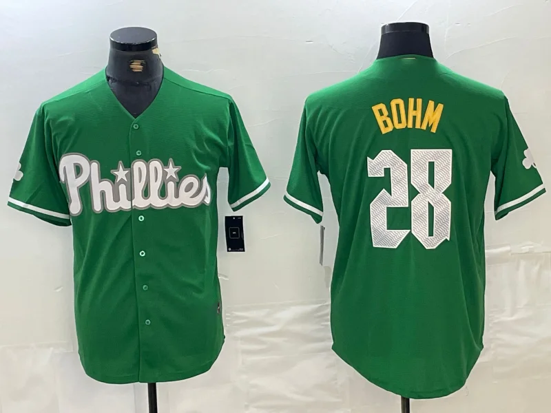 Buy NBA basketball jerseys online -Philadelphia Phillies #28 Alec Bohm Kelly Green Cool Base Jersey Baseball Jerseys