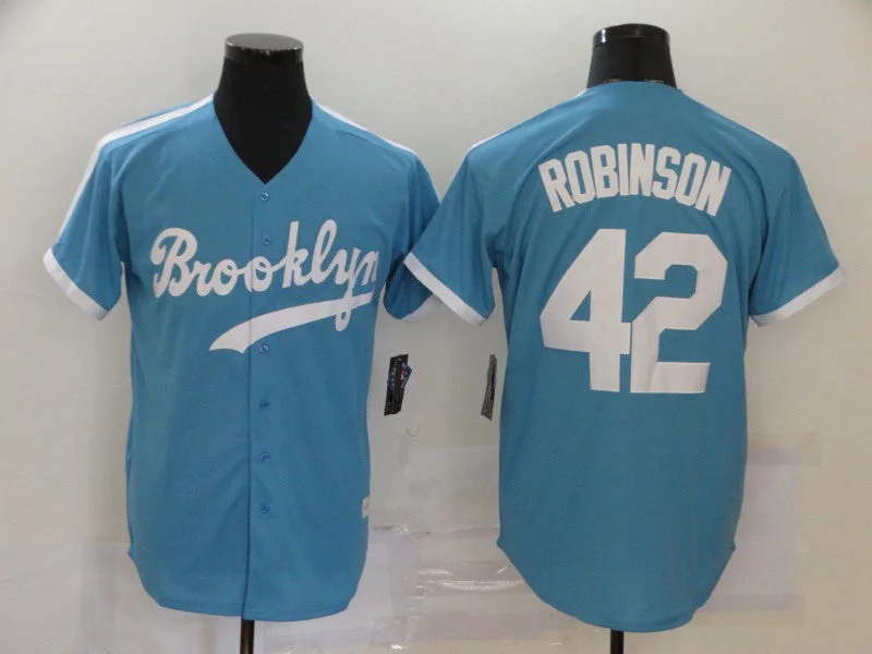 NBA jerseys with bold graphics -Los Angeles Dodgers #42 Jackie Robinson Light Blue Throwback Cool Base Stitched Baseball Jersey