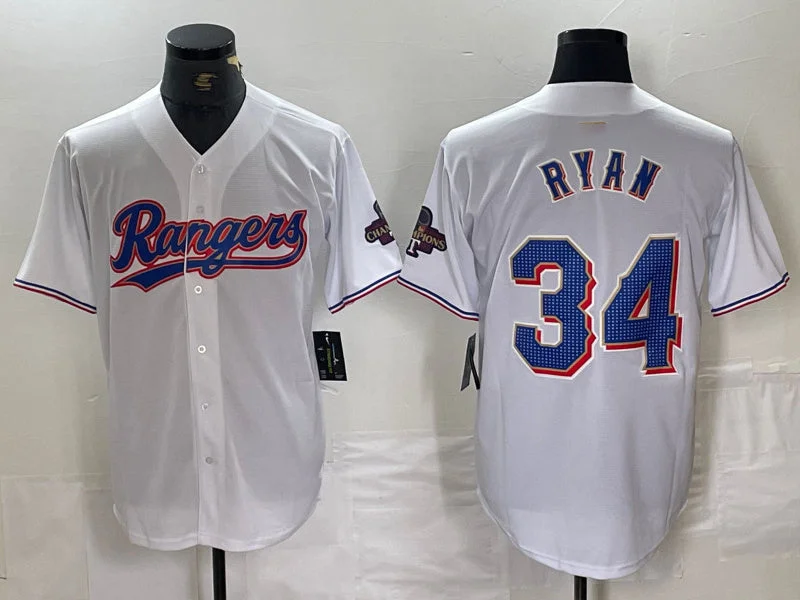 Personalized NBA jerseys for fans -Texas Rangers #34 Nolan Ryan White 2024 Gold Collection Limited Cool Base Baseball Jersey